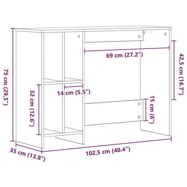 vidaXL Skrivebord Svart Eik 102,5x35x75 cm Ingeniørtre