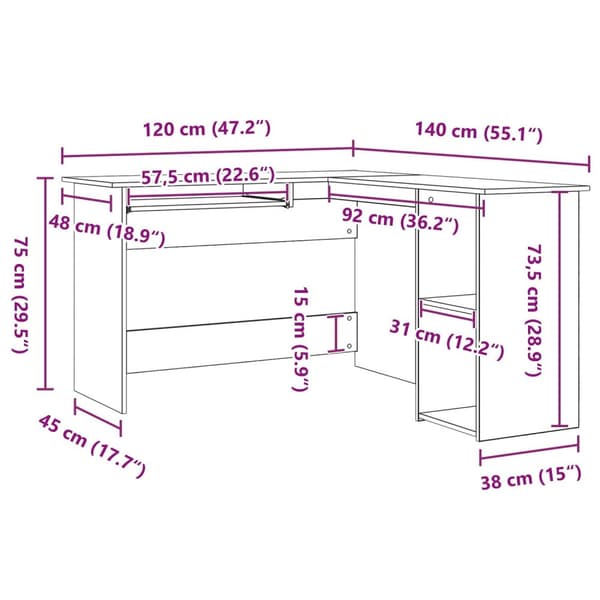 vidaXL hörnskrivbord Svart ek Konstruerat trä 140x120x75 cm