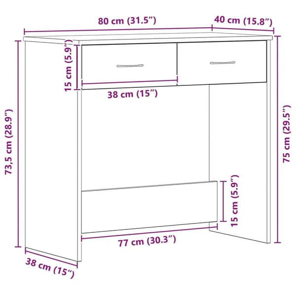 vidaXL Skrivbord Svart ek MDF 80 x 40 x 75 cm, medelstort skrivbord