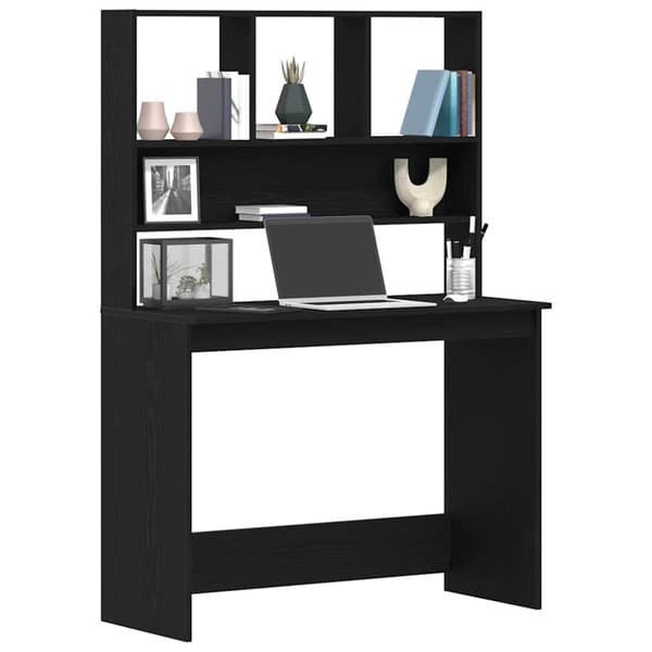 vidaXL Skrivebord med hyller svart eik 102x45x148 cm konstruert tre