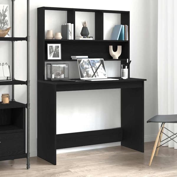 vidaXL Skrivebord med hyller svart eik 102x45x148 cm konstruert tre
