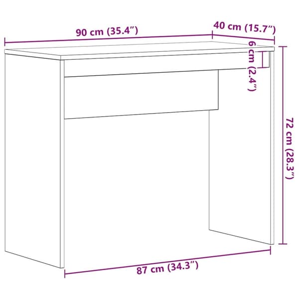 vidaXL Skrivebord svart eik 90x40x72 cm konstruert tre