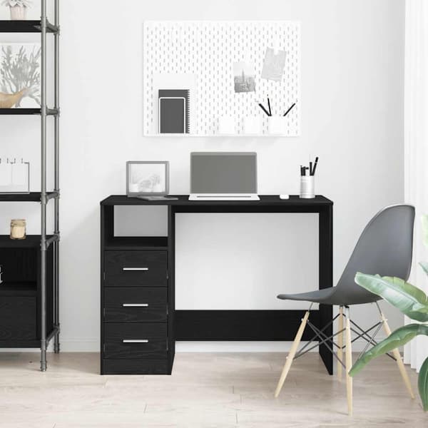 vidaXL skrivebord m. skuffer 102x50x76 cm konstrueret træ sort egetræ