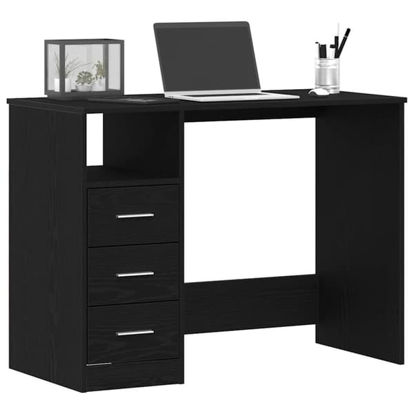 vidaXL skrivebord m. skuffer 102x50x76 cm konstrueret træ sort egetræ