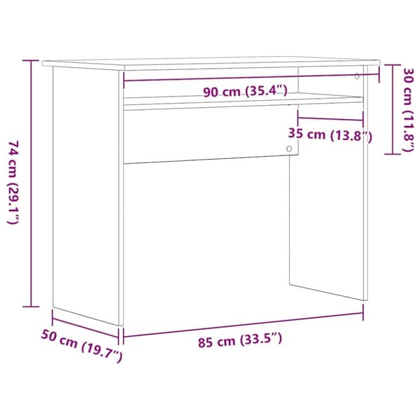vidaXL Skrivebord svart eik 90x50x74 cm konstruert tre