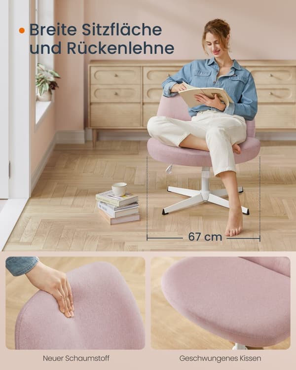Kontorstol, SONGMICS HOME, 72x72x(75-83) cm, duegrå, pastelrosa.