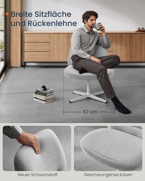 Kontorsstol, SONGMICS HOME, 72 x 72 x (75-83) cm, Duvgrå.