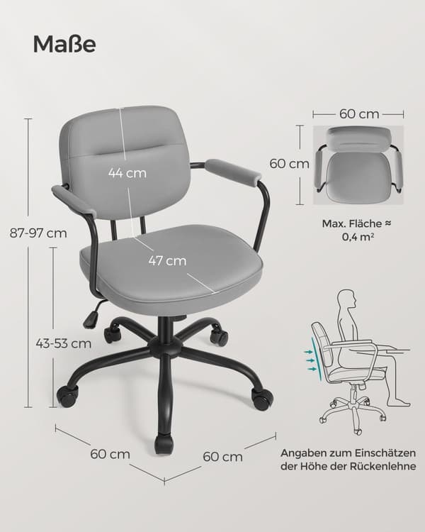 Kontorstol, SONGMICS OBG033B01, 60x60 cm, Grå