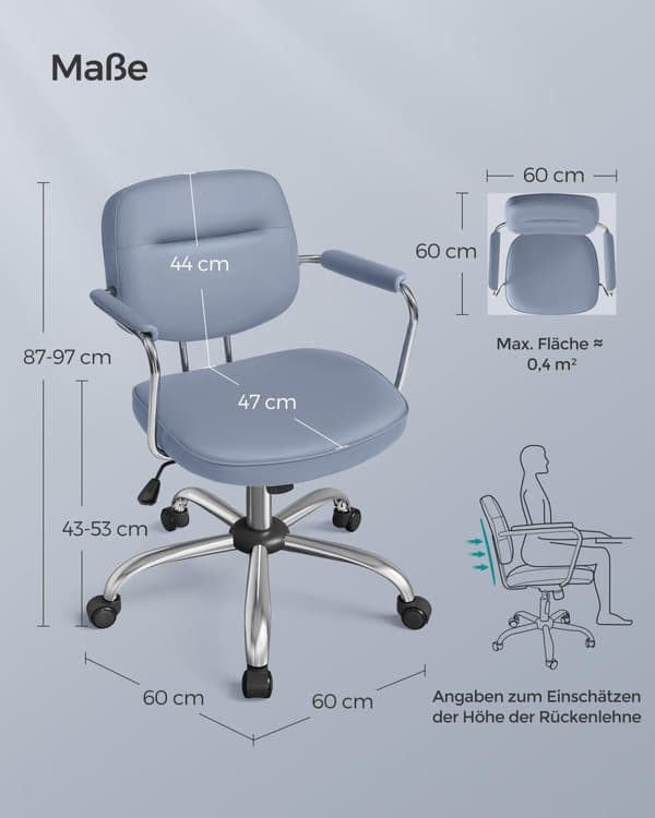 Kontorsstol, Skrivbordsstol OBG033B01, 60x60 cm, Blå