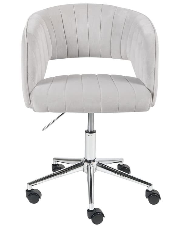 Kontorstol Lysegrå Velour Moderne Skrivebordsstol med Hjul Drejestol til Pigeværelse Ergonomisk Stol med Armlæn