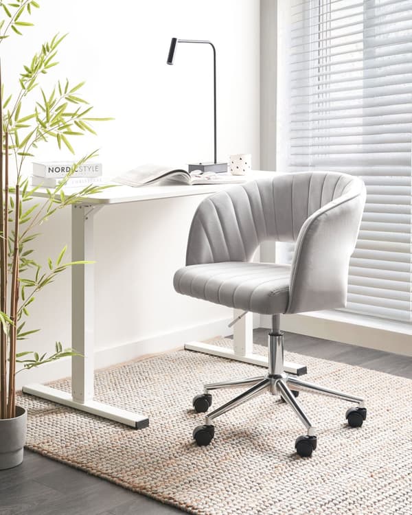Kontorstol Lysegrå Velour Moderne Skrivebordsstol med Hjul Drejestol til Pigeværelse Ergonomisk Stol med Armlæn