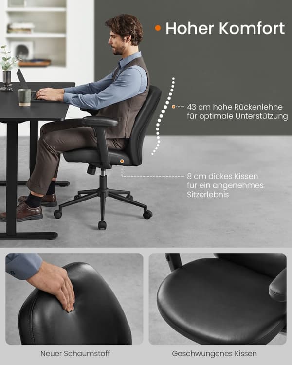 Kontorstol med justerbare armlæn - blæk -sort - ergonomisk