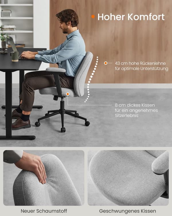 Toimistotuoli, SONGMICS HOME, 66 x 66 x (86,5-94,5) cm, Turtlenharmaa.