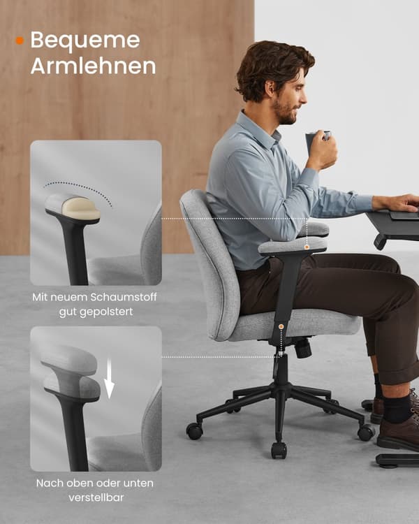 Toimistotuoli, SONGMICS HOME, 66 x 66 x (86,5-94,5) cm, Turtlenharmaa.