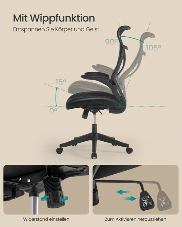 Kontorsstol, SONGMICS, bläcksvart.