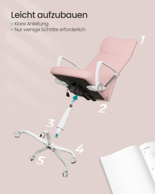 Kontorstol, SONGMICS, 64 x 64 x 110-120 cm, Pastelrosa
