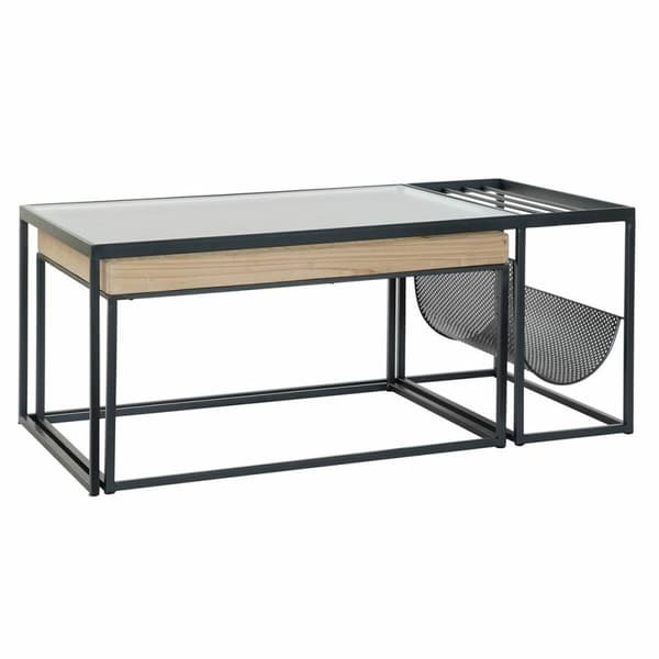 Sofabord DKD Home Decor Sort Multifarvet Natur Træ Metal Bambus Krystal 110 x 60 x 45 cm