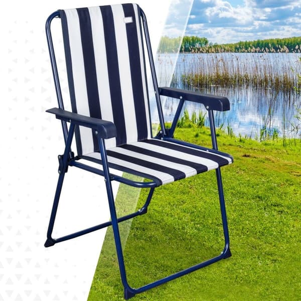 Polstrede Campingstol Aktive Stribet Hvid Marineblå 43 x 85 x 47 cm (4 enheder)
