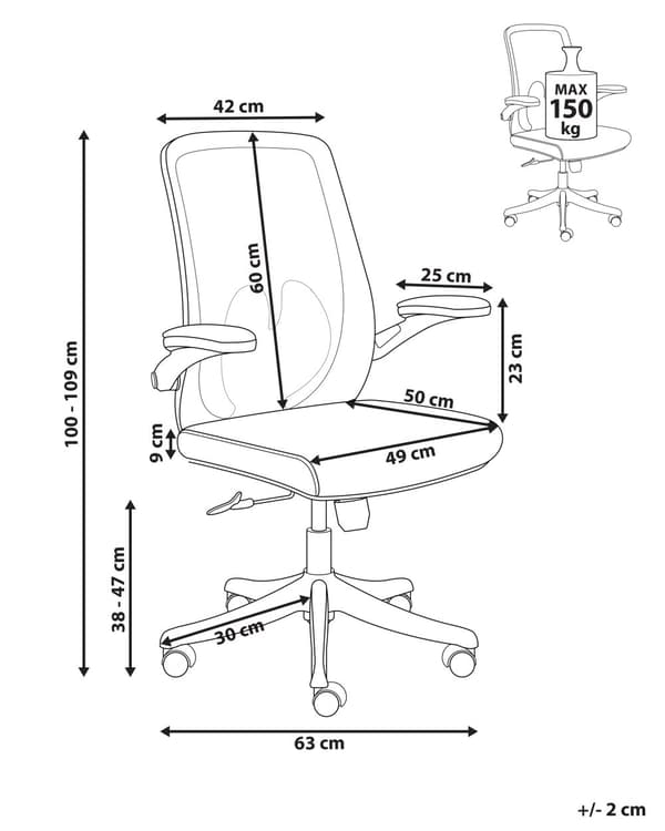 Kontorstol Grå Mesh 150 kg Ergonomisk Stol til Kontor med Drej Computerstol med Armlæn Hjemmekontorstol med Bløde Hjul