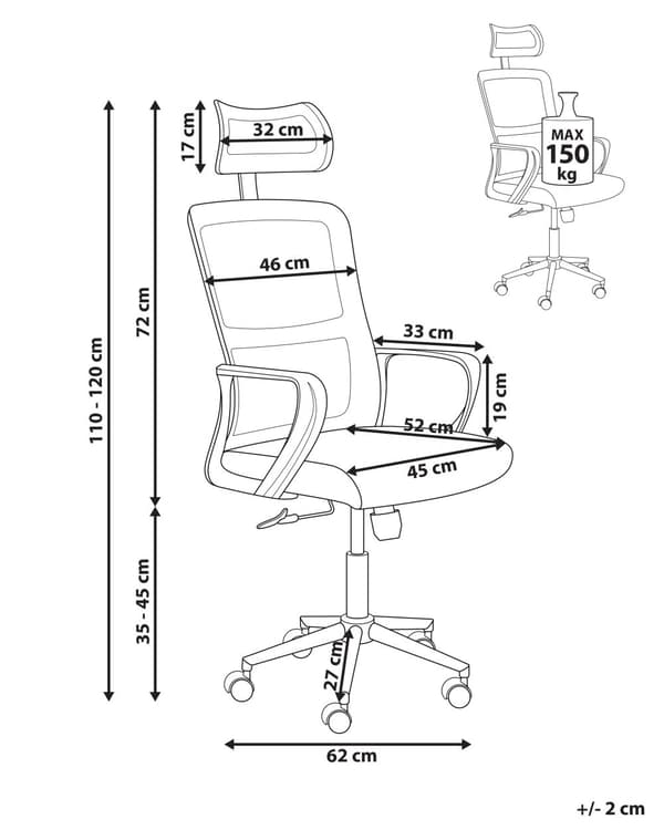 Kontorstol Beige Mesh 150 kg Ergonomisk Stol til Kontor med Nakkestøtte Computerstol med Armlæn Hjemmekontorstol med Bløde Hjul