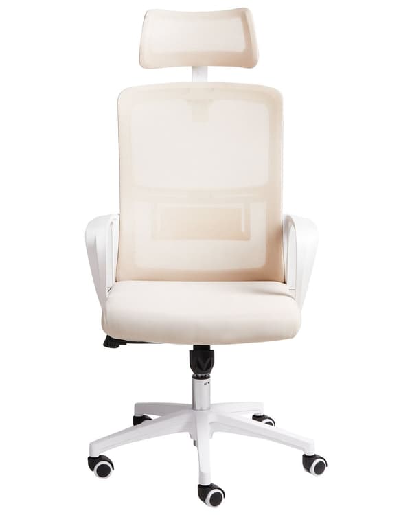 Kontorstol Beige Mesh 150 kg Ergonomisk Stol til Kontor med Nakkestøtte Computerstol med Armlæn Hjemmekontorstol med Bløde Hjul