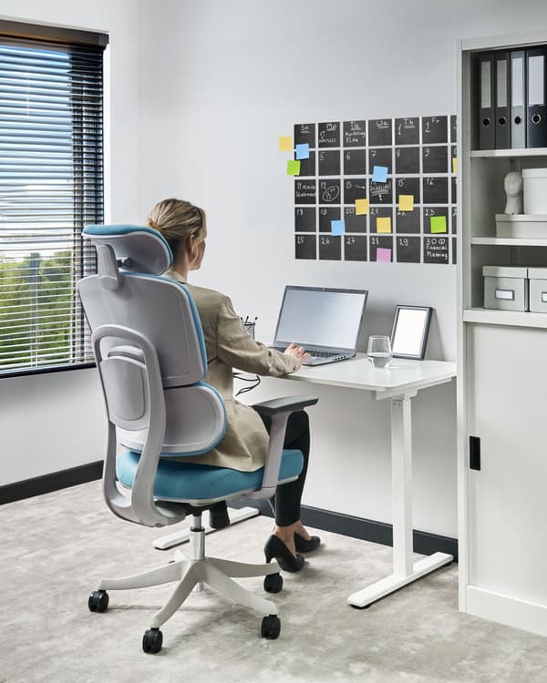 Kontorstol Blå Polyester 150 kg Ergonomisk Stol til Kontor med Nakkestøtte Computerstol med Armlæn Hjemmekontorstol med Vippefunktion