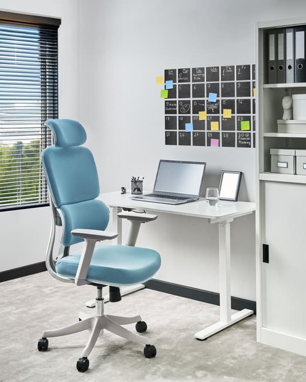 Kontorstol Blå Polyester 150 kg Ergonomisk Stol til Kontor med Nakkestøtte Computerstol med Armlæn Hjemmekontorstol med Vippefunktion