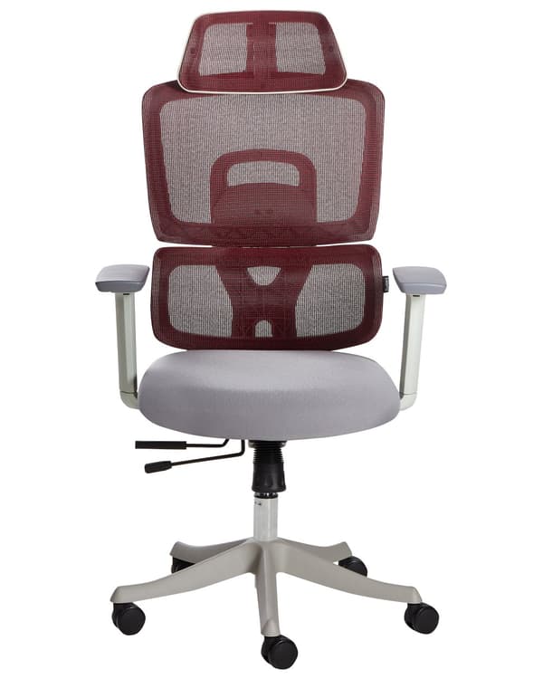 Kontorstol Mørkerød Mesh 150 kg Ergonomisk Stol til Kontor med Nakkestøtte Computerstol med Armlæn Hjemmekontorstol med Vippefunktion
