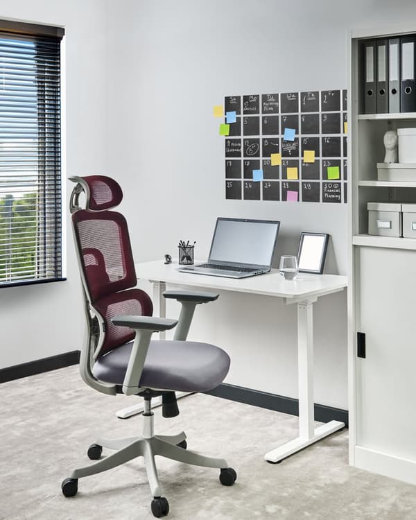 Kontorstol Mørkerød Mesh 150 kg Ergonomisk Stol til Kontor med Nakkestøtte Computerstol med Armlæn Hjemmekontorstol med Vippefunktion