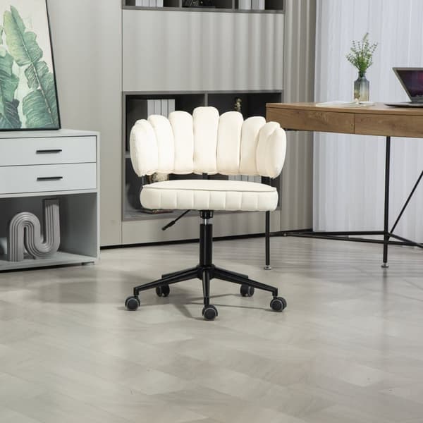 Samtklädd kontorsstol med mjuk sits, 360° roterbar, justerbar höjd med en knapp, handflätad ryggstöd med hollow-back design, beige