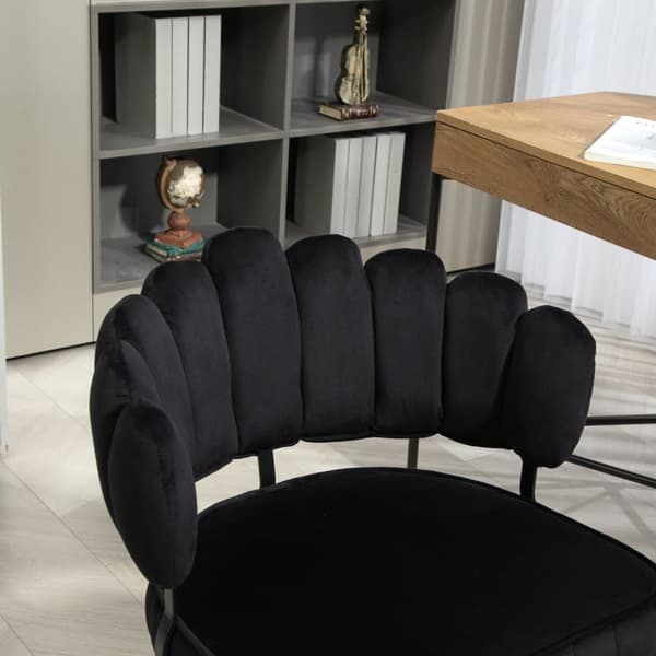 Samtklädd kontorsstol med mjuk sits, 360° roterbar, justerbar höjd med en knapp, handflätad ryggstöd med hollow-back design, svart