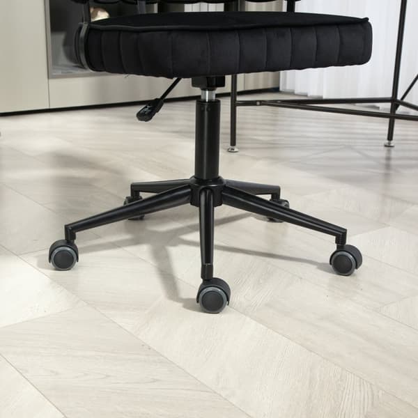 Samtklädd kontorsstol med mjuk sits, 360° roterbar, justerbar höjd med en knapp, handflätad ryggstöd med hollow-back design, svart