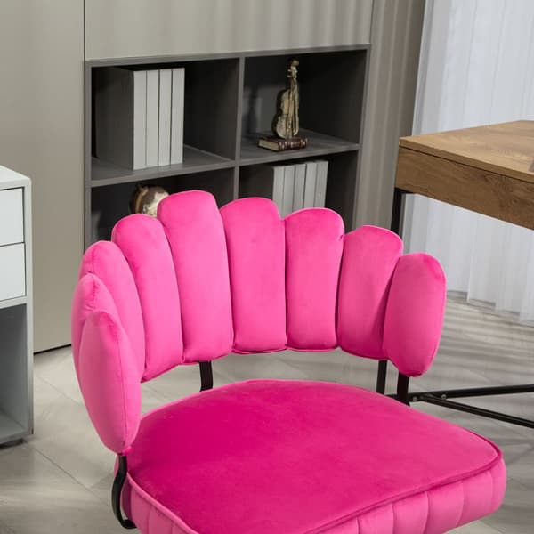 Samtklädd kontorsstol med mjuk sits, 360° roterbar, justerbar höjd med en knapp, handflätad ryggstöd med hollow-back design, rosa