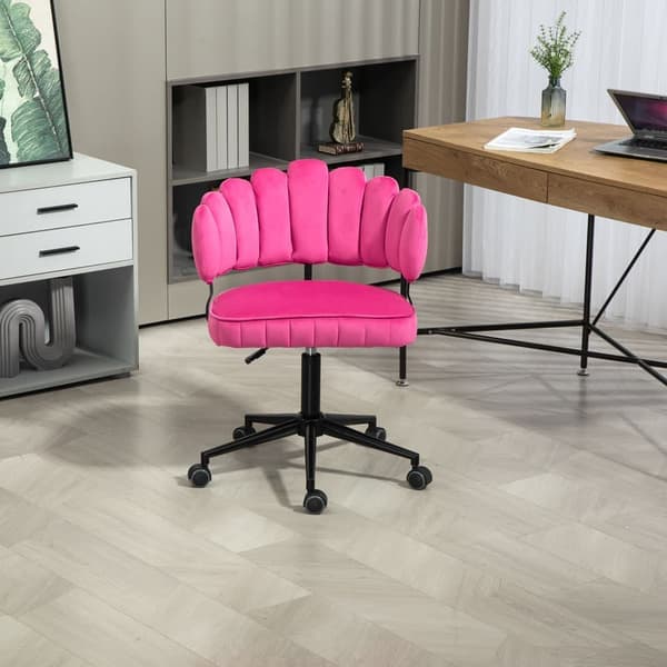 Samtklädd kontorsstol med mjuk sits, 360° roterbar, justerbar höjd med en knapp, handflätad ryggstöd med hollow-back design, rosa