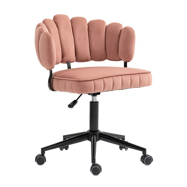 Samtklädd kontorsstol med mjuk sits, 360° roterbar, justerbar höjd med en knapp, handflätad ryggstöd med hollow-back design, rosa