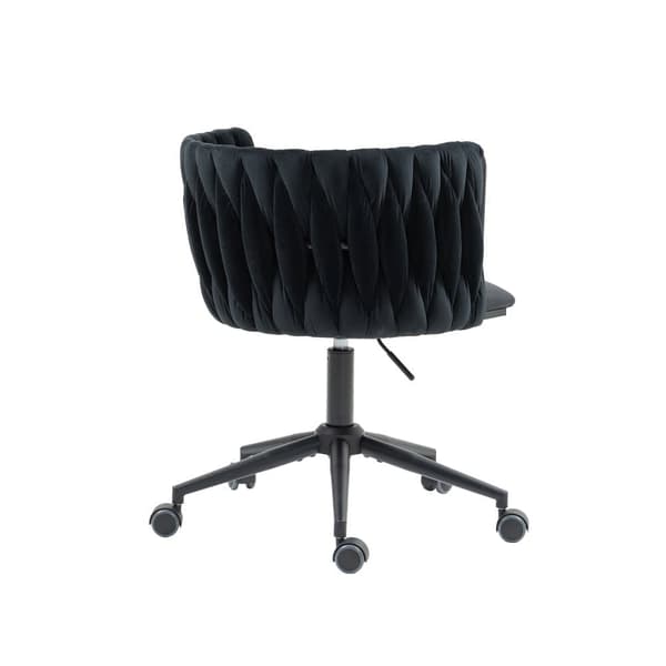 Velour skrivebordsstol, drejelig 360°, justerbar højde med One-Touch, ergonomisk lændestøtte, håndflettet ryg