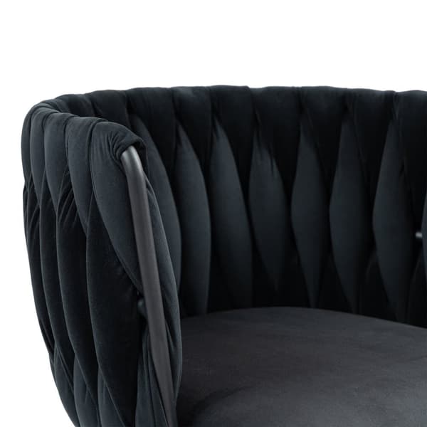 Velour skrivebordsstol, drejelig 360°, justerbar højde med One-Touch, ergonomisk lændestøtte, håndflettet ryg