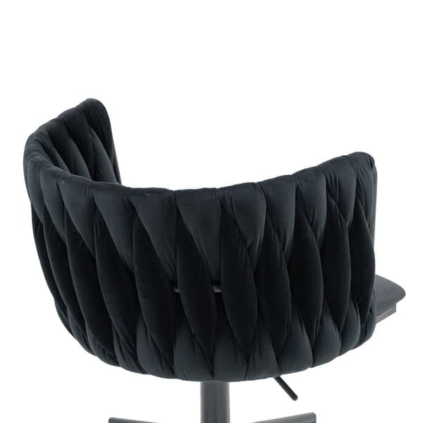 Velour skrivebordsstol, drejelig 360°, justerbar højde med One-Touch, ergonomisk lændestøtte, håndflettet ryg