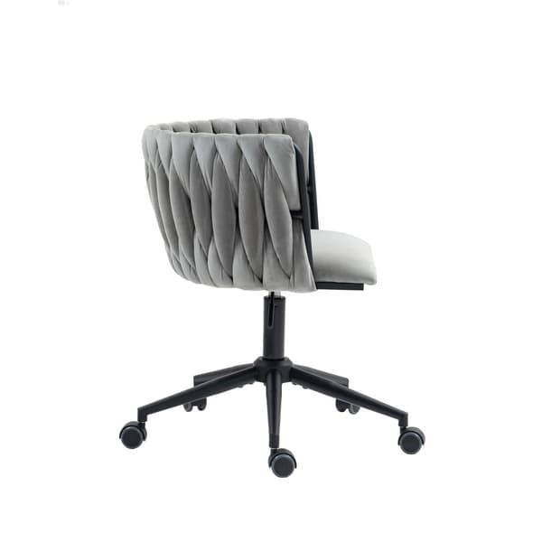 Velour skrivebordsstol, drejelig 360°, justerbar højde med One-Touch, ergonomisk lændestøtte, håndflettet ryg
