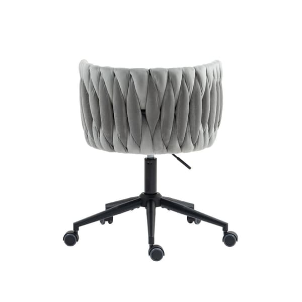 Velour skrivebordsstol, drejelig 360°, justerbar højde med One-Touch, ergonomisk lændestøtte, håndflettet ryg