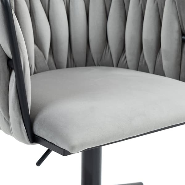 Velour skrivebordsstol, drejelig 360°, justerbar højde med One-Touch, ergonomisk lændestøtte, håndflettet ryg