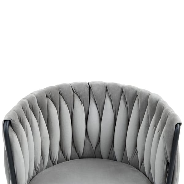 Velour skrivebordsstol, drejelig 360°, justerbar højde med One-Touch, ergonomisk lændestøtte, håndflettet ryg