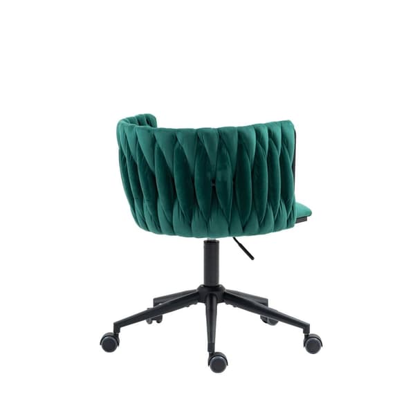Skrivbordsstol i sammet, snurrbar 360°, justerbar höjd med One-Touch, ergonomiskt svankstöd, handflätad rygg