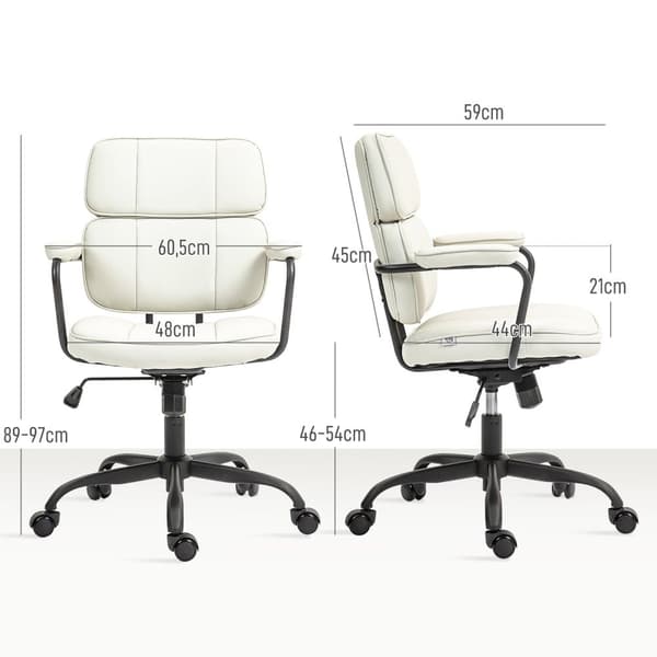 Rootz Justerbar kontorstol - skrivebordsstol - drejestol - 360 ° Rotatabel - 60,5 cm x 59 cm x 89-97 cm - Hvid
