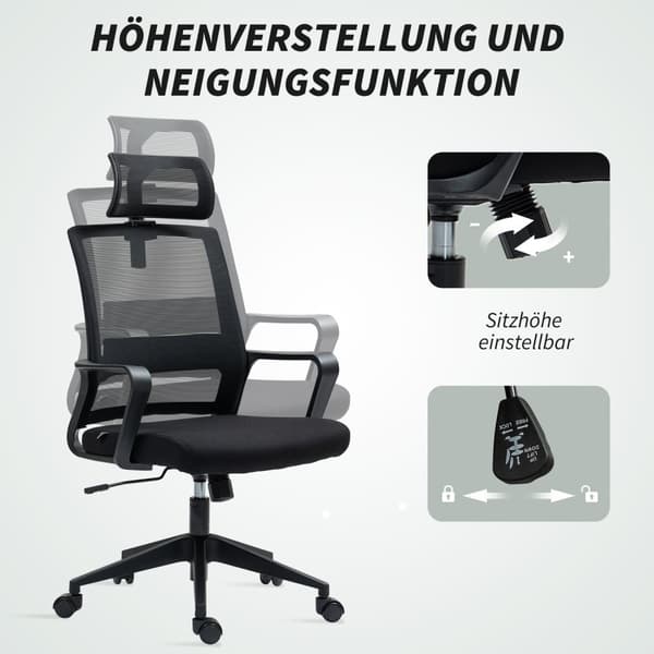 Rootz justerbar kontorsstol - Desk stol - Swivel stol - nackstöd - svart - 60 cm x 64 cm x 102-112 cm