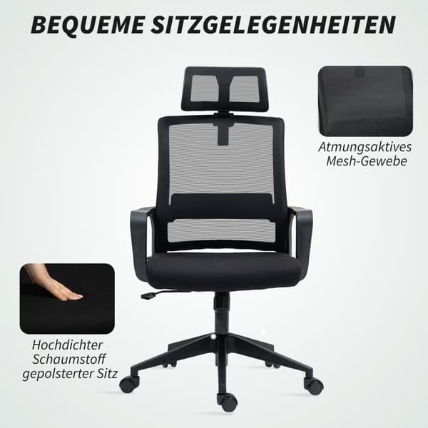 Rootz justerbar kontorsstol - Desk stol - Swivel stol - nackstöd - svart - 60 cm x 64 cm x 102-112 cm
