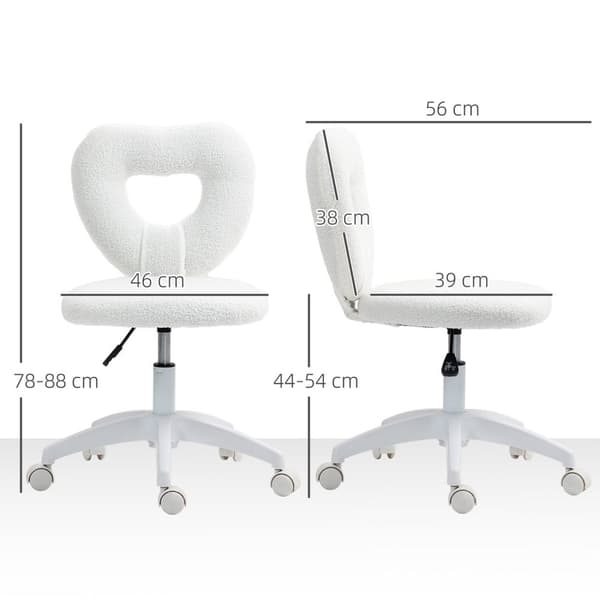 Rootz Desk Stol - Kontorstol - Hjerteformet ryglæn - Hyggeligt Teddy Fleece - 45 cm x 56 cm x 78-88 cm