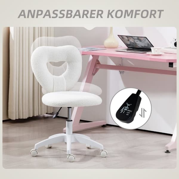 Rootz Desk Stol - Kontorstol - Hjerteformet ryglæn - Hyggeligt Teddy Fleece - 45 cm x 56 cm x 78-88 cm
