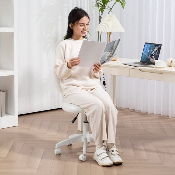 Rootz Desk Stol - Kontorstol - Hjerteformet ryglæn - Hyggeligt Teddy Fleece - 45 cm x 56 cm x 78-88 cm