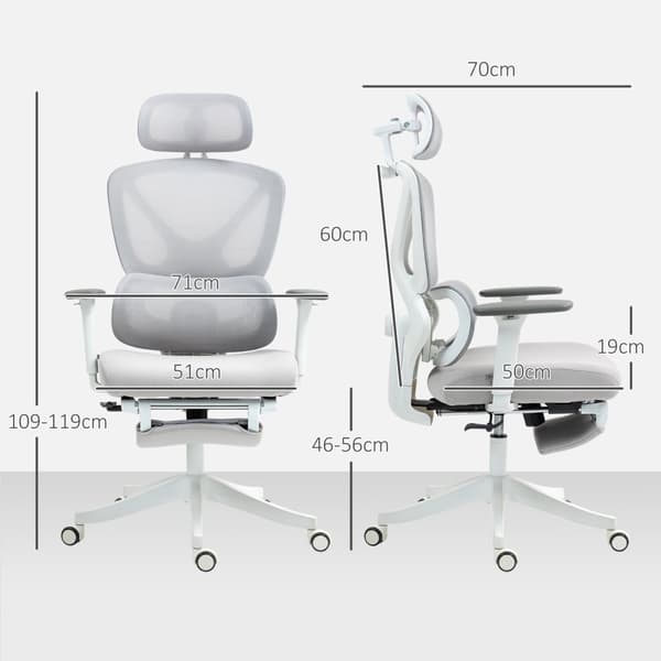Rootz Ergonomic Office -tuoli - Säädettävä toimistotuoli - kallistettava työpöytätuoli - lannerangan tuki - 71x70x109-119cm - hengittävä kangas